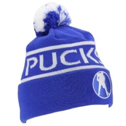 Puck Stop Winter Beanie - Blue -Hockey 1521649532 PuckStopBobbleHatBlue3